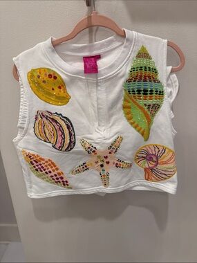 QUEEN OF SPARKLES White Sequin Shell & Starfish Tank